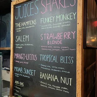 Juice menu