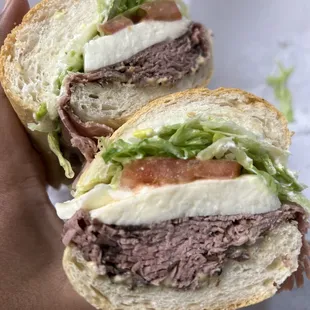 Roast beef sandwich with mozzarella