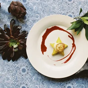 Seared Day Boat Diver Scallop, Starfuit, Raspberry Gastrique
