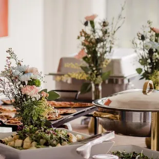 The spread; the caterers even put out the menu cards we printed. What a classy set-up. Flowers by event planner Papillons Entertainment.