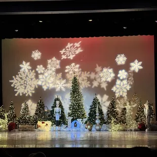 The stage decked out for the holidays