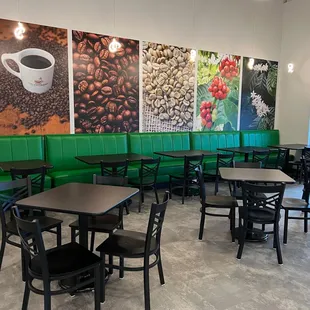 tables and chairs in a coffee shop