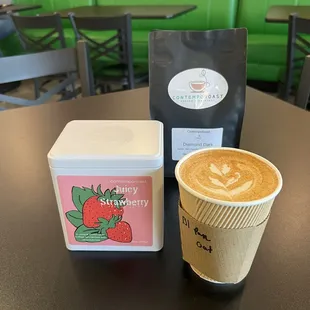 In house roasted beans and specialty latte