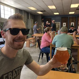 Enjoying a refreshing Apricot Ale.