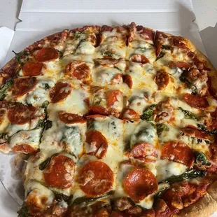 Large sausage, pepperoni, &amp; spinach pie