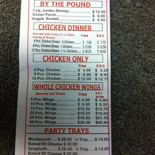 Back of menu