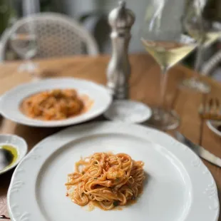 Spicy Lobster Capellini a nod a glass of Sancerre