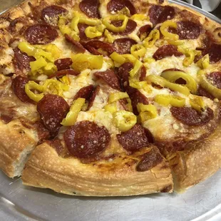 Pepperoni Banana Pepper Pizza.