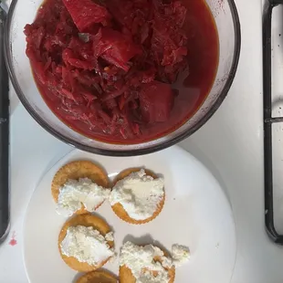 Borscht and fresh Famers cheese