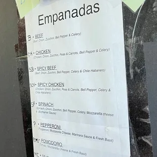 Empanada Menu