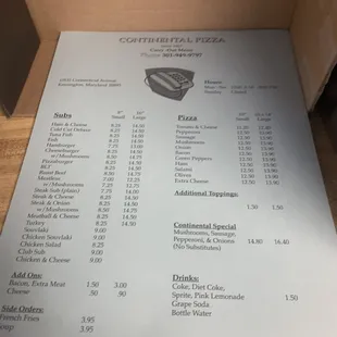Menu as of January 2024