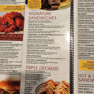 the menu for the continental restaurant