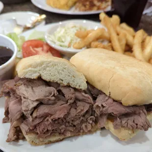 French Dip sandwich with sides