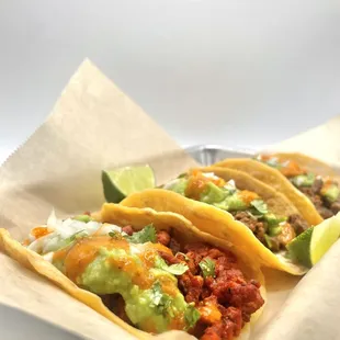 three tacos in a basket