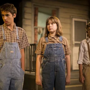 Salvatore Harkins as Jem, Etta Washburn as Scout, and Tommy Huebner as Dill in TO KILL A MOCKINGBIRD at CCCT.