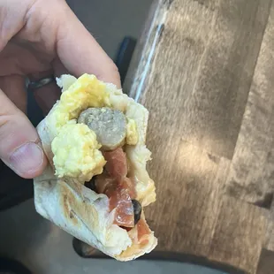 Inside of breakfast burrito