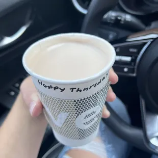Fall chai latte or tea (don&apos;t remember exactly)