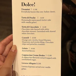 Dessert menu