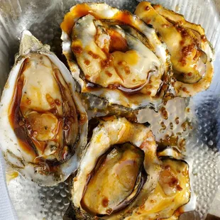 Bbq oysters in a soy sauce (fantastic)