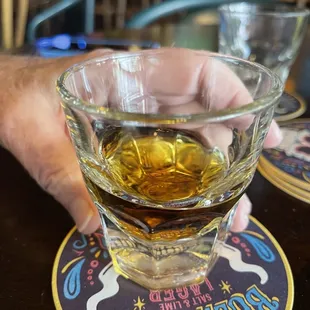 One damn fine shot of Blanton's Single Barrel Whiskey. I had two.