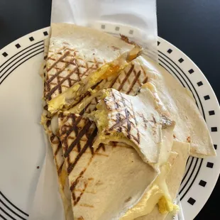 Three cheese omelette quesadilla with sausage!