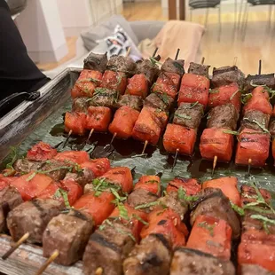 Beef water melon skewers