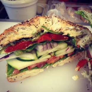 Veggie lovers bagel sandwich