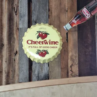 Sign on wall inside dining area.