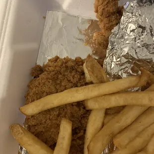 Chicken strips and fries.