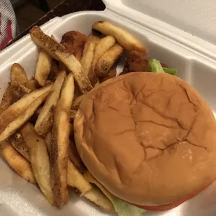 1/4lb burger tray with nuggets and fries