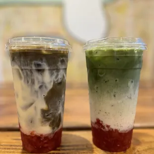 Strawberry Matcha Latte and Strawberry Hojicha Latte
