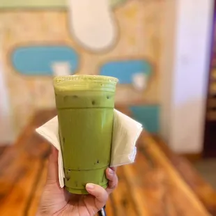 Matcha Milk Tea with Soy Milk and Coffee Jelly