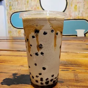 Hojicha Frappe with Boba. (Bonus Reward through the FiveStars App)