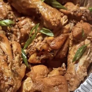 a bowl of chicken wings