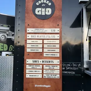 a menu on a food truck