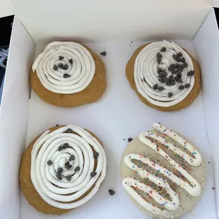 four cookies in a box