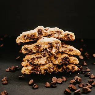 a stack of chocolate chip cookies