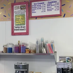 a sign above the counter