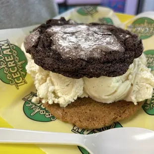 Chocolate crinkle and chocolate chip cookies with banana and vanilla ice creams