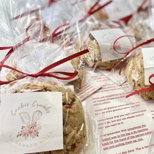 Custom-made chocolate chip cookies with red sprinkles for my daughter's volleyball team. Our team color was red.