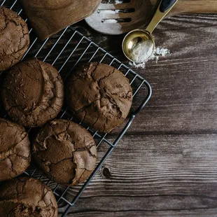 chocolate cookies on a cooling rack