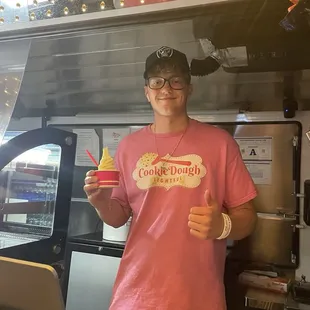 This kid Justin was so personable and gave some great suggestions of where to go in Vegas!! Have to try to ice cream with the cookie!!