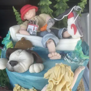 Husband fishing with our dogs and my daughter and I watching from the dock.