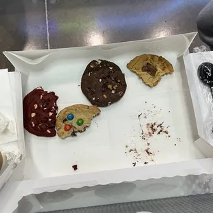 So we tried them before taking the picture. :) This was chocolate chip, Reece's peanut butter, s'mores and red velvet.