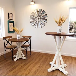 a table and chairs in a room