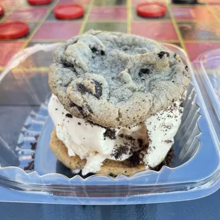 Cookies and cream cookie with fluffernutter ice cream.