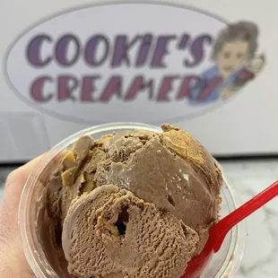 Creamy delicious peanut butter cup with giant bands of peanut butter