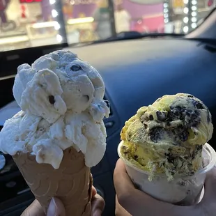 Left: cookie dough (top) &amp;  Banana pudding Right: Banana Peanut Butter Moose Tracks &amp; Brown Butter Bourbon Truffle