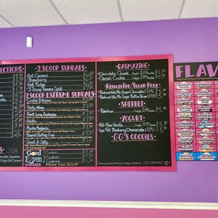 Menu on the wall