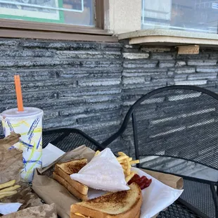 Grilled cheese, shake and fries